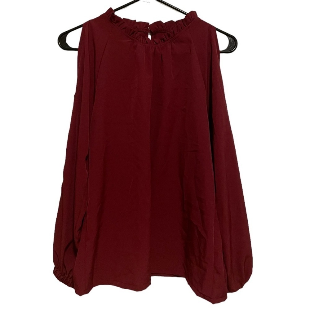 Wine Long Sleeve Cold Shoulder Button Sleeve Blouse Size Medium